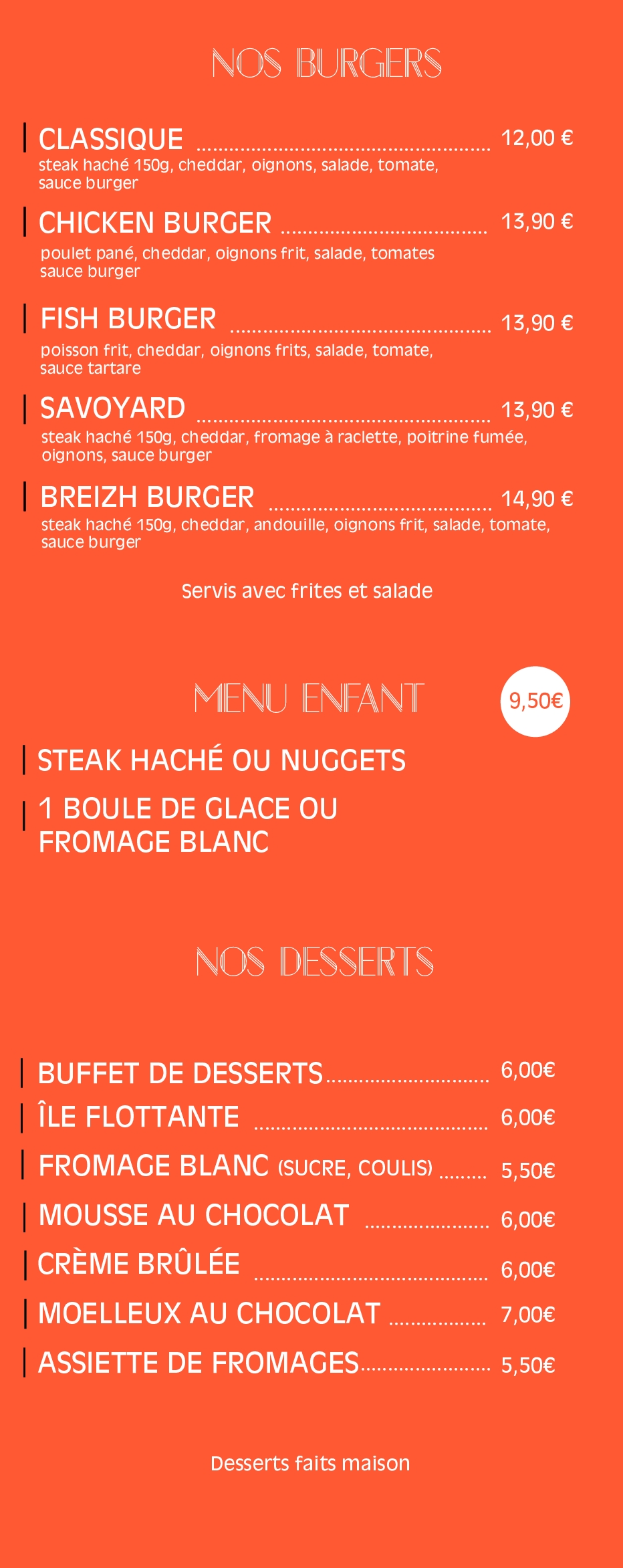 Burgers- Menu Enfants - Restaurant L'exception - Brasserie